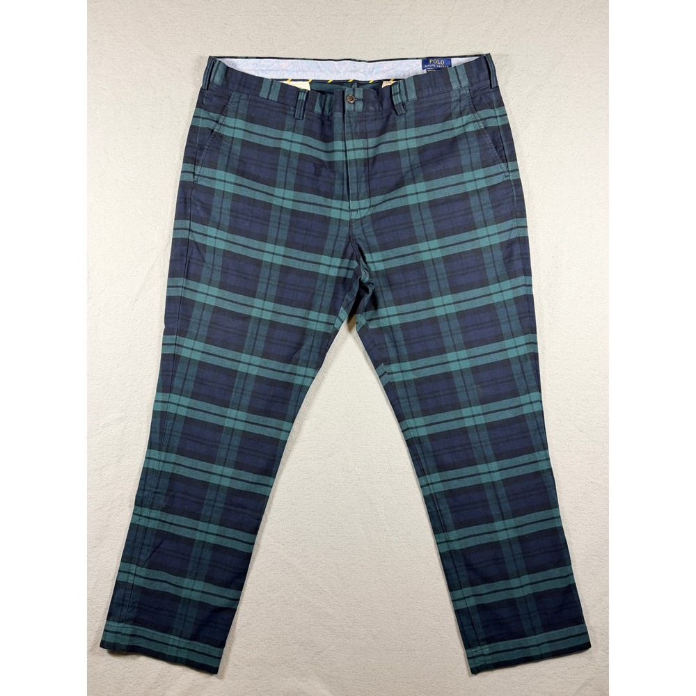 Polo Ralph Lauren Mens 40x30 Black Watch Plaid Stretch Straight Chino Pants